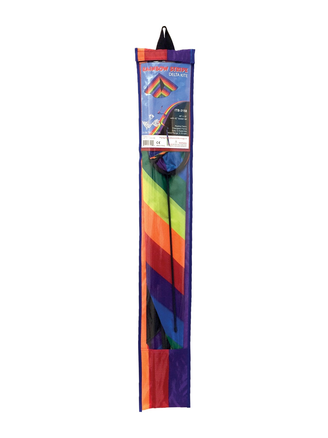 In The Breeze 3158 — Rainbow Stripe Delta Kite With Twister Tail — Easy-Flying, Colorful Kite