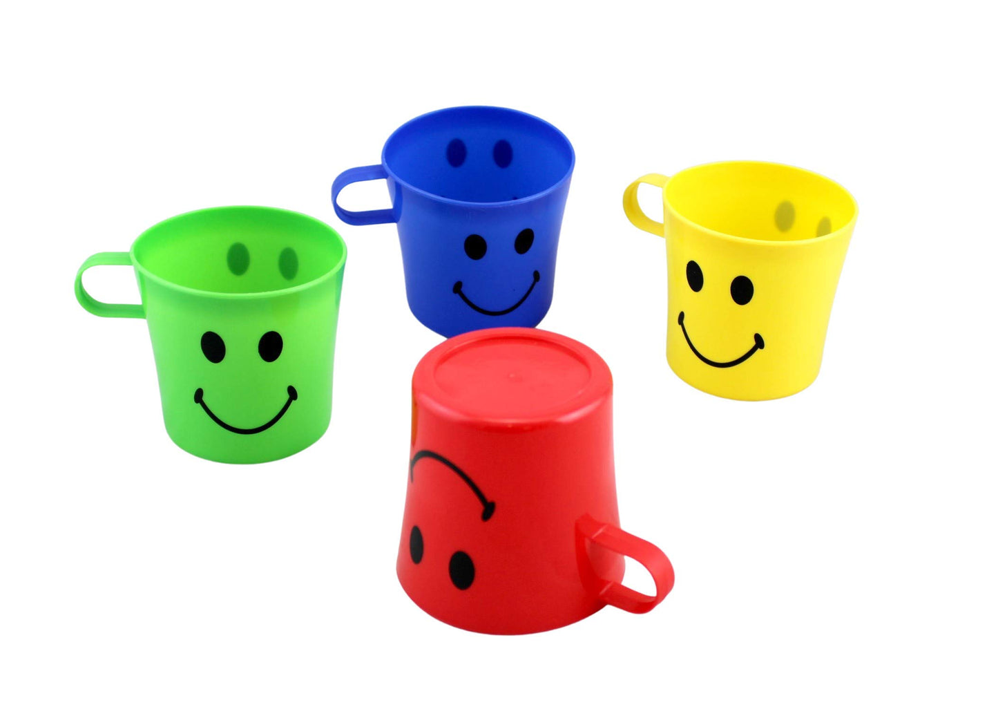 Dependable Industries inc. Essentials 4 Pack Plastic Smiley Face Plastic Mug BPA Free Party Favor Drinking Cup