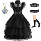 Chektin Black Costume Dress for Girls Halloween Costumes Kids Cosplay Family Birthday Party with Accessories 6-7 Years
