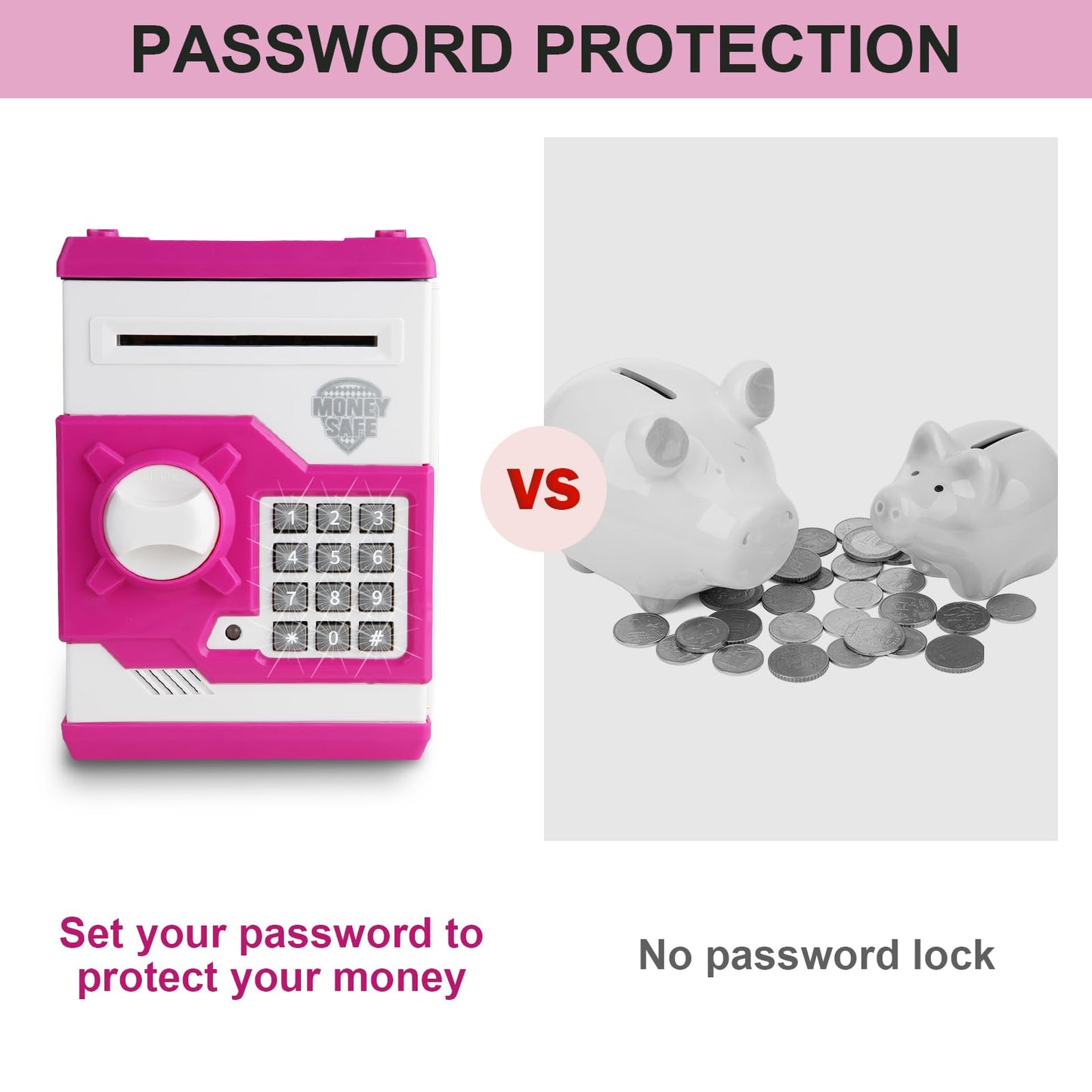 Pup Go Electronic Piggy Bank for Kids Ages 3+ Years Old  ATM Money Safe with Pasdecorative replica blade Auto Cash Scroll  Kids Savings Banks Coin Bank Kid Safe Box  Idea Birthday for Boys Girls (Pink)