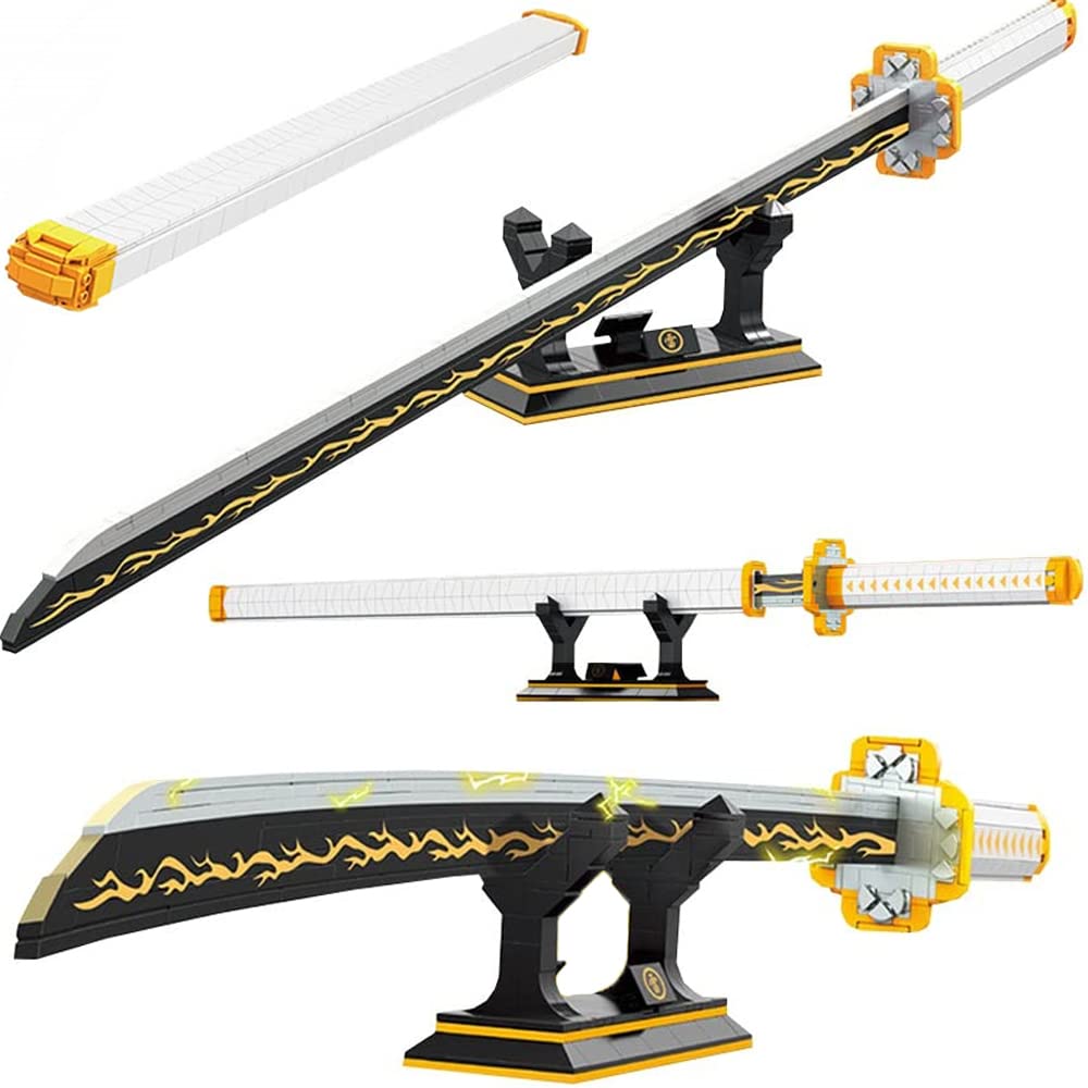 Kravkind 956pcs  39inch for Demon Slayer decorative replica blade Building Block Model  Samurai decorative replica blade Set with Scabbard and Stand  Best Gift for Anime Fans (Agatsuma Zenitsu decorative replica blade)