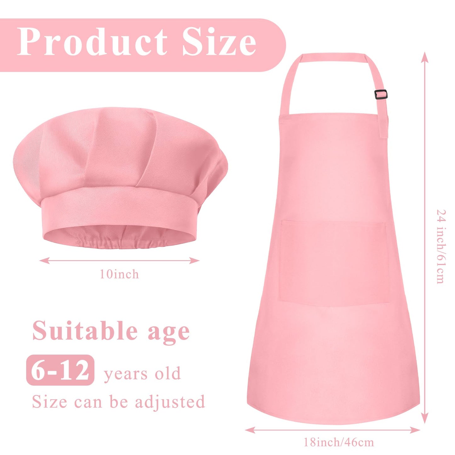 BOUBONI Kids Apron and Chef Hat Set Adjustable Child Art Aprons with 2 Pockets Toddler Chef Hat and Apron for Cooking Baking Pai