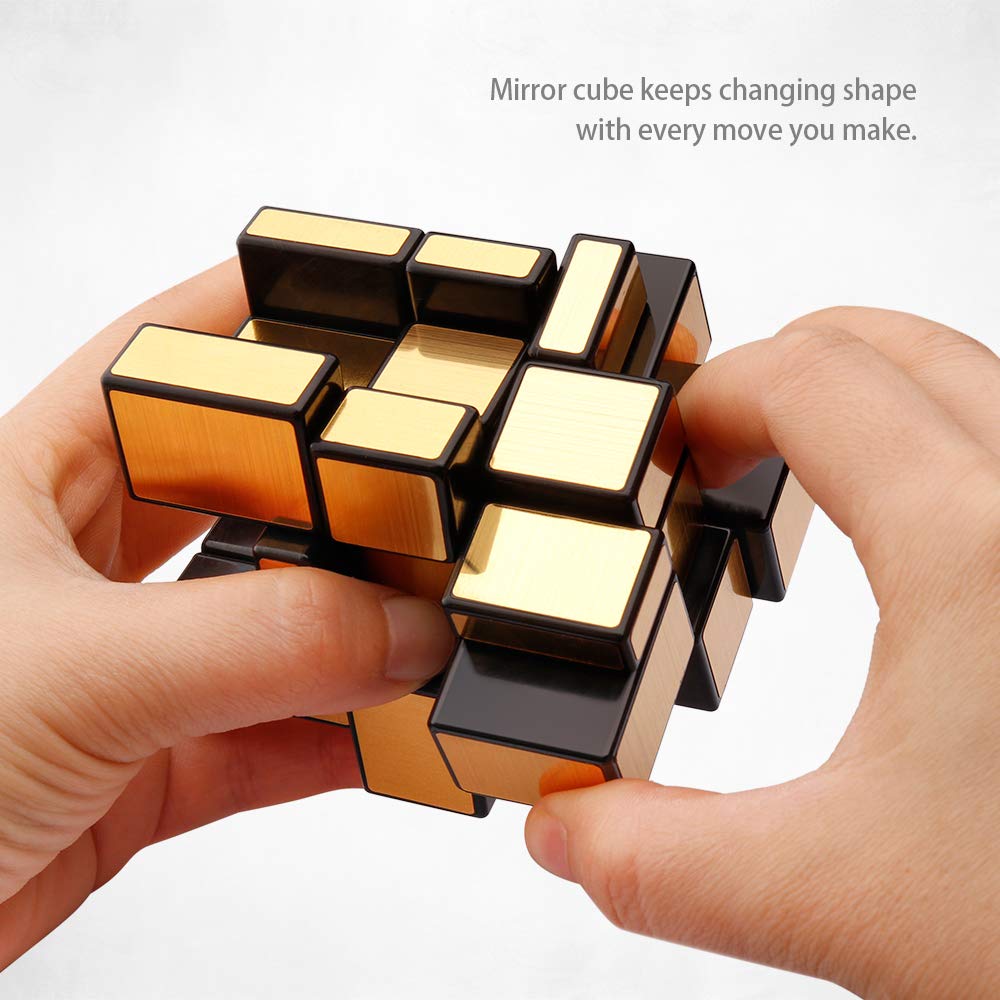 D-FantiX Mirror Cube 3x3 Speed Cube - Gold ABS Puzzle Toy for Kids & Adults, Model AM-TG017