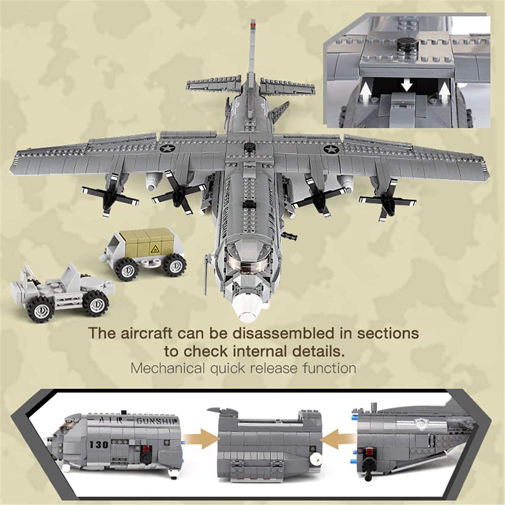 MEOA Xingbao AC130 Aerial Gunboat Building Blocks Set, 64.5x55.5x20CM, Gray, ABS Material, Model 06023, Educational WWII Toy