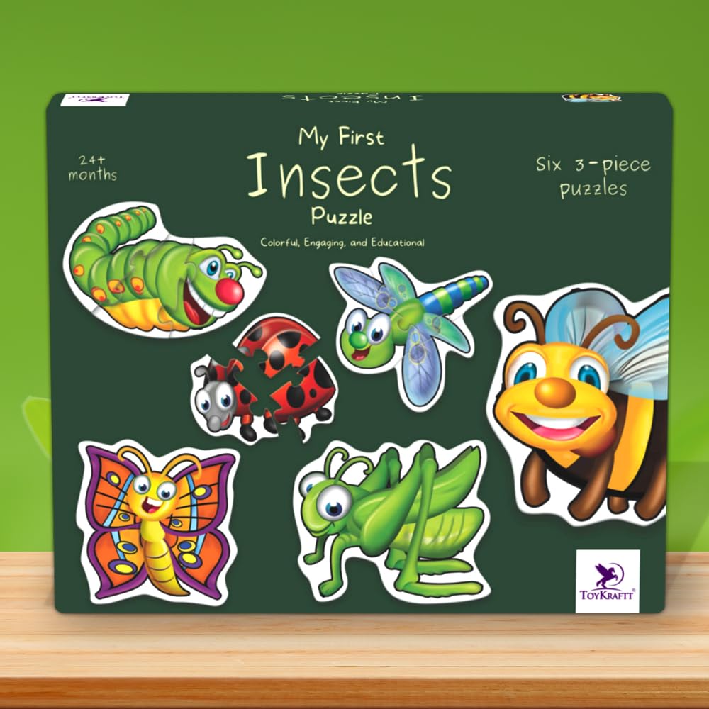 Toykraftt Toddler Puzzles Set - 3 Piece Kids Puzzle For 2-3 Years, Educational Jigsaw Puzzle | My First Insects Puzzles