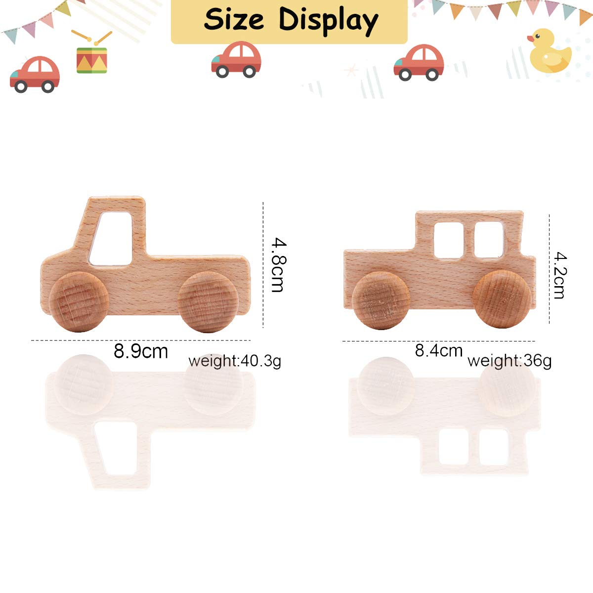2Pc Truck Shape Wooden Rattles Baby Teether Toys Montessori Inspired Teething Push Toys Perfect Shower Gift For Baby