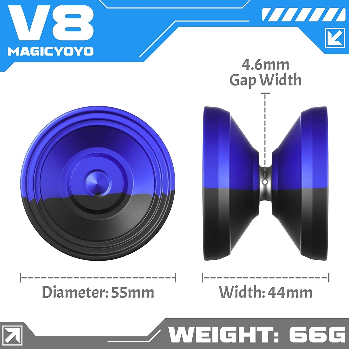 Professional Responsive Yoyo V8, Dual Purpose Yoyo For Kids Beginners, Metal Yoyo Replacement Unresponsive Yoyo Bearing For Adults And Advanced With 12 Yoyo Strings + Yoyo Case Bag(Black Blue)