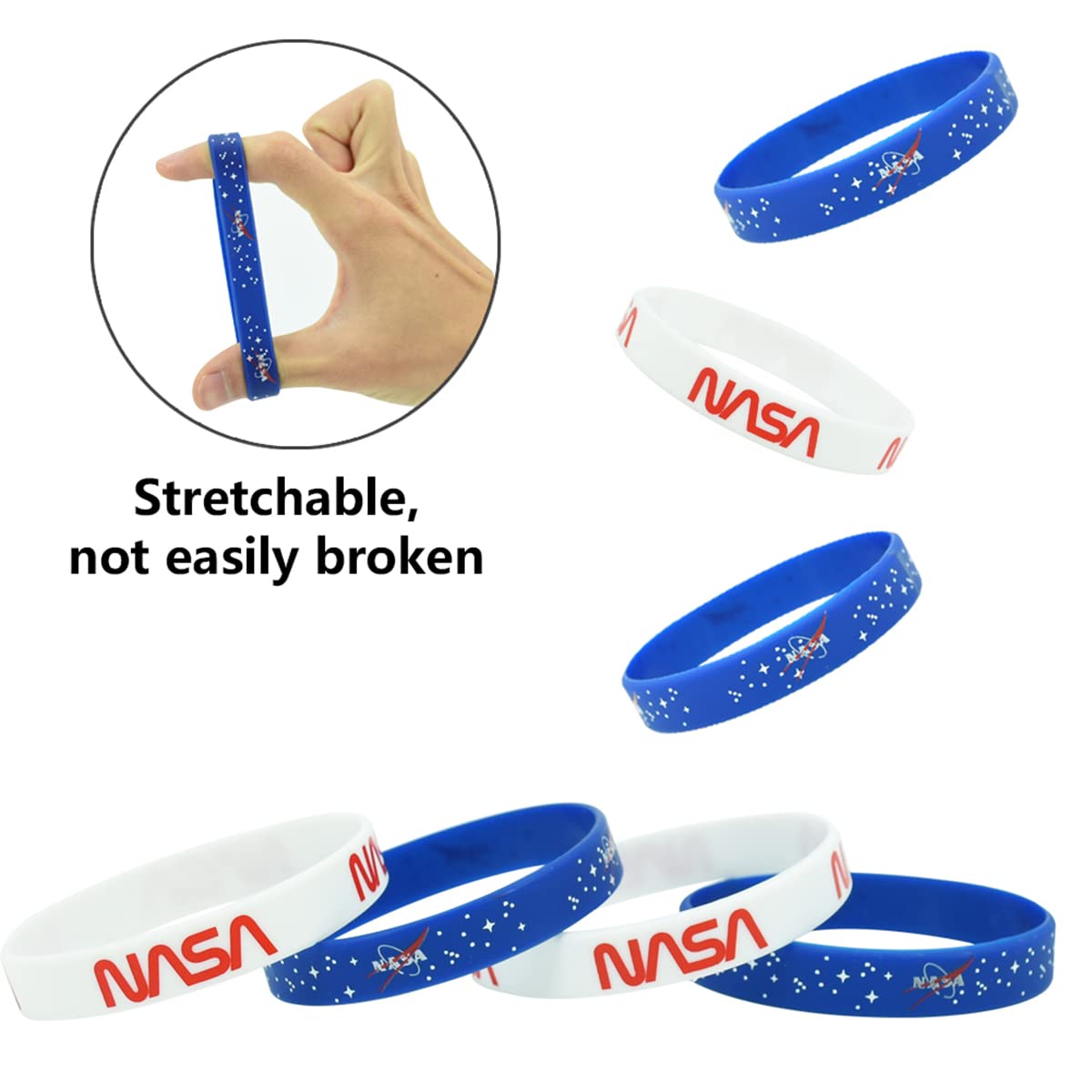 Vuzvuv 18 Pcs Nasa Rubber Bracelets, Outer Space Design Silicone Wristbands Blue and White Color Style Bracelets for Spaces Them
