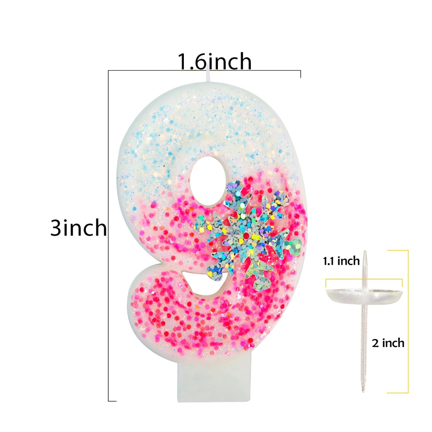 Frozen Themed Birthday Candles, Number 9 Pink Birthday Candle for Party Supplies, Winter Birthday Party Supplies, 2.76 inch Numb