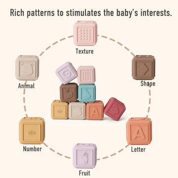 Yiveko Baby Blocks Toys Stacking For Babies Silicone Soft Building Blocks Teethers Toys Montessori Toys For Babies Education Toy