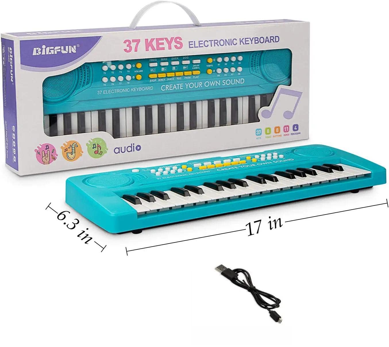 Bigfun Kid Keyboard Piano - 37 Keys Keyboard Piano Kids Multifunction Music Educational Instrument Toy Keyboard Piano For 3, 4, 5, 6, 7, 8 Girls And Boys (Blue)