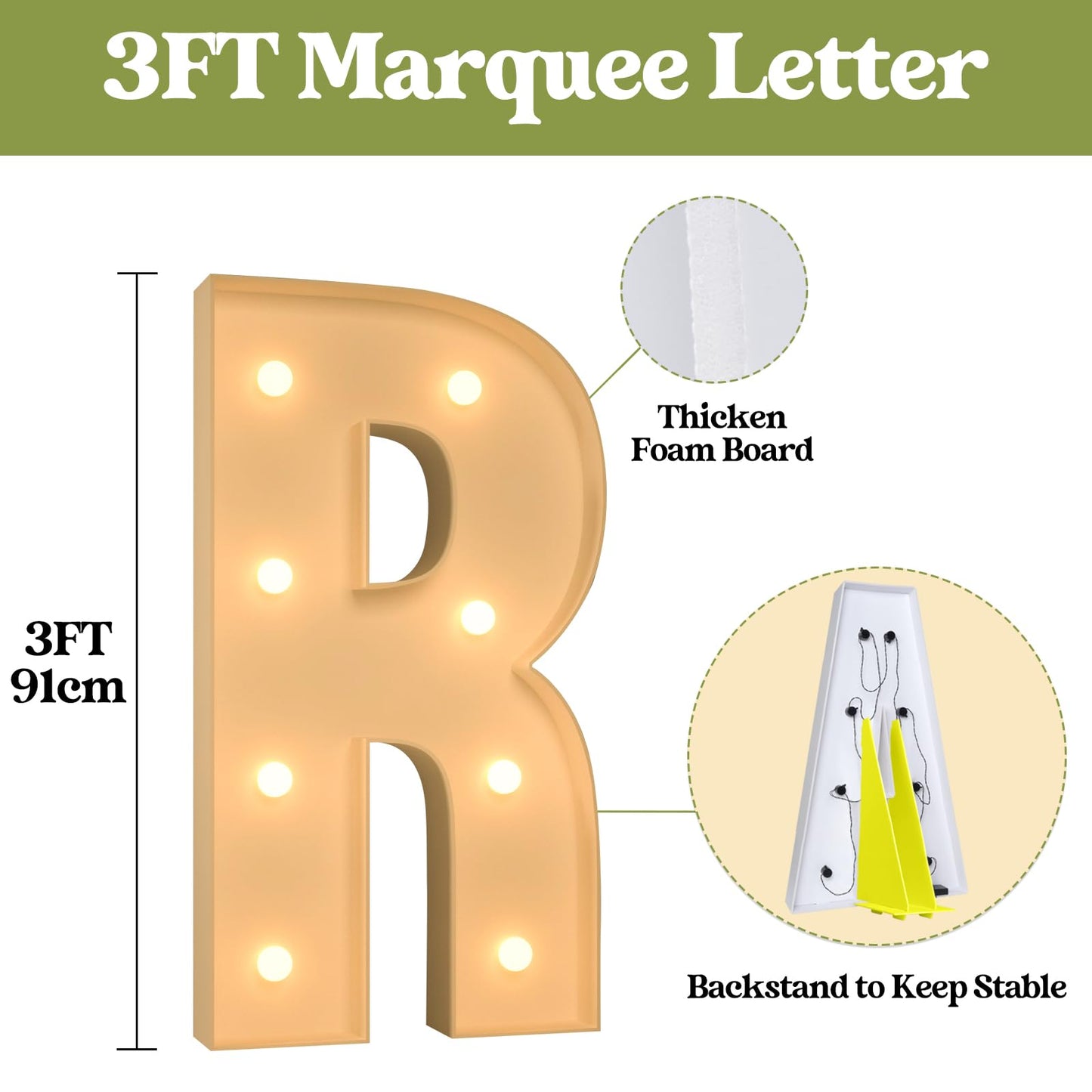 3Ft Marquee Light Up Letters, Large Marquee Letters R For Party Decorations, Big Baby Letters For Baby Shower Birthday Party Dec