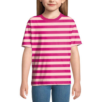 Halloween Kids Cheshire Cat Costume Pink Striped Shirt Girls Casual Summer Top 9-10 Years