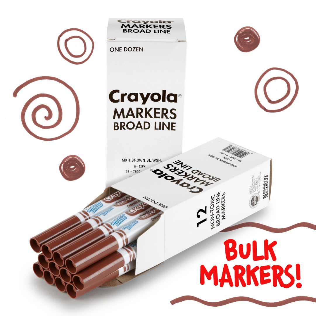 Crayola Washable Markers - Brown (12Ct), Kids Broad Line Markers, Bulk Markers For Classrooms & Teachers