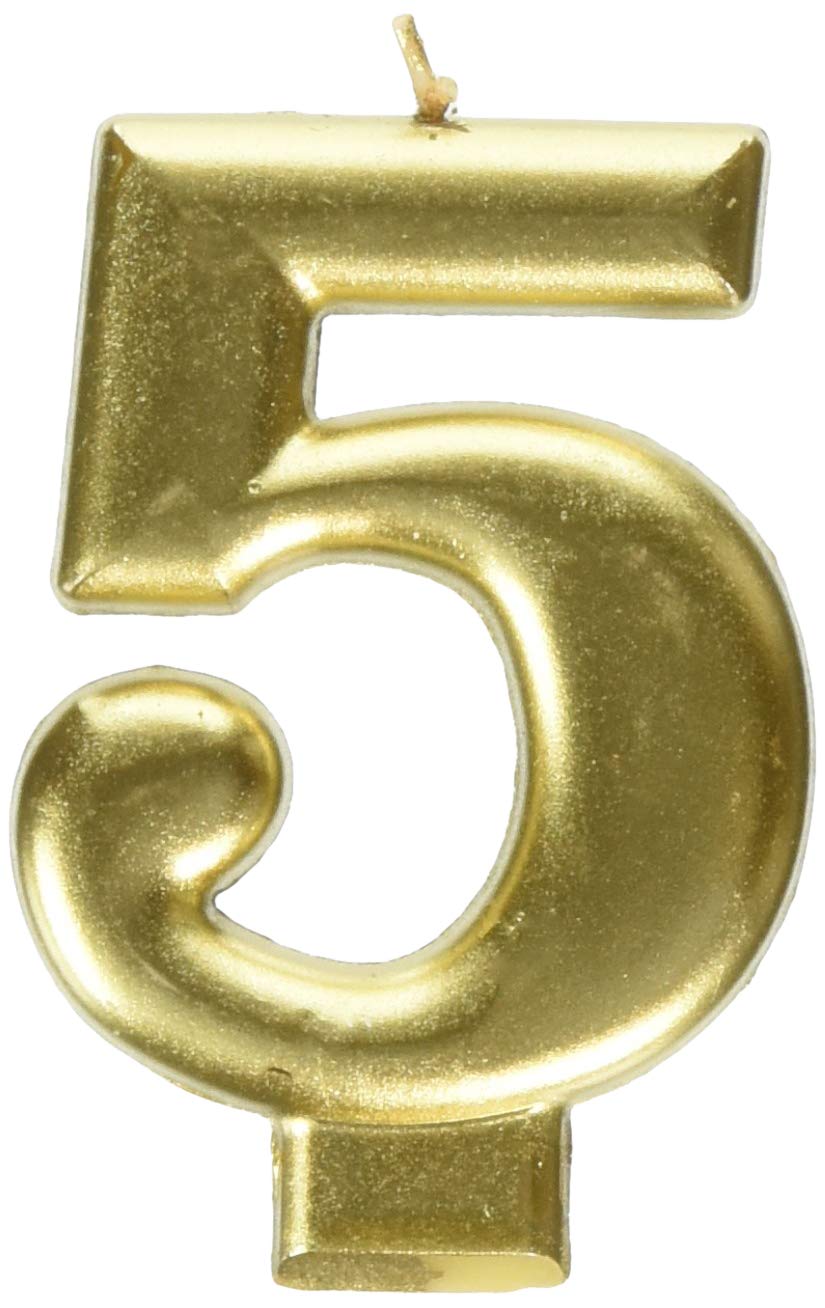Amscan #5 Metallic Birthday Candle | Gold | Party Supply | 1 piece