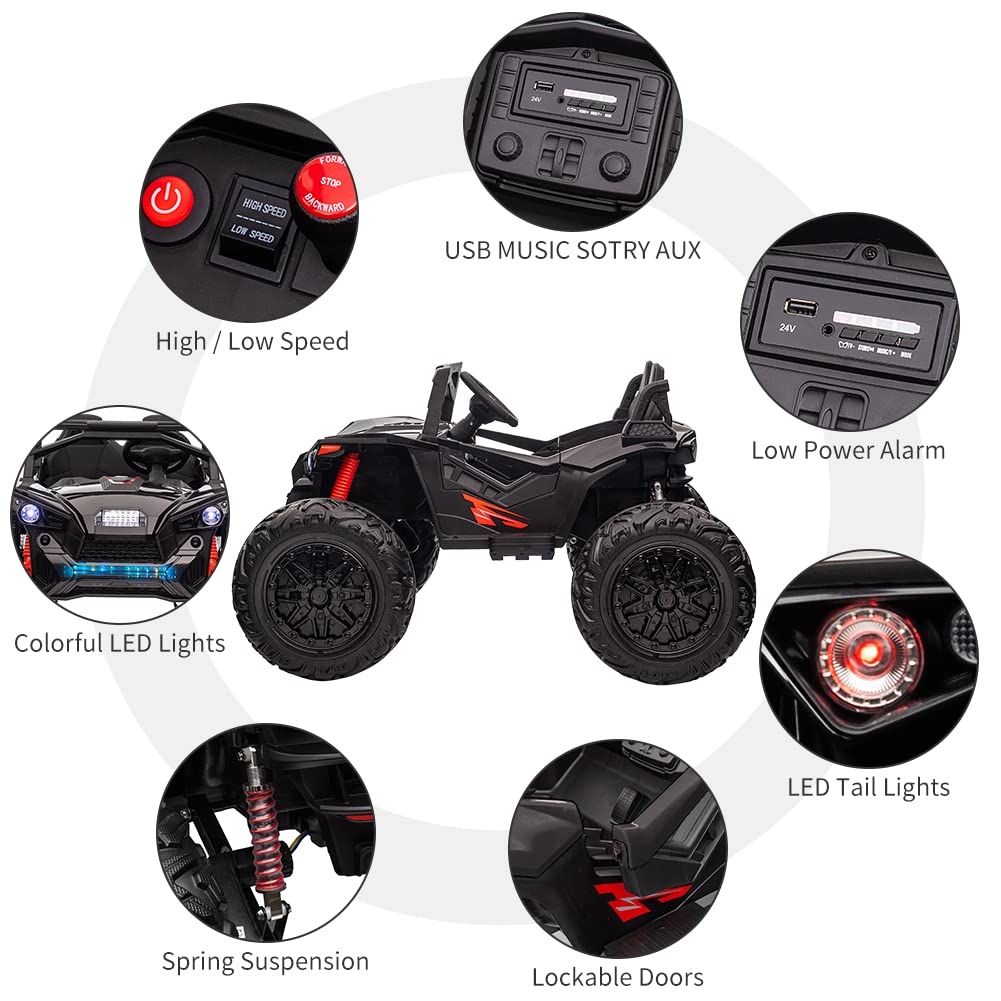 2 Seaters 24V Ride On Utv With Remote Control,10Ah Battery, 400W Powerful Motors With 17'' Eva Wheels, 20.5 Seat Width Electric