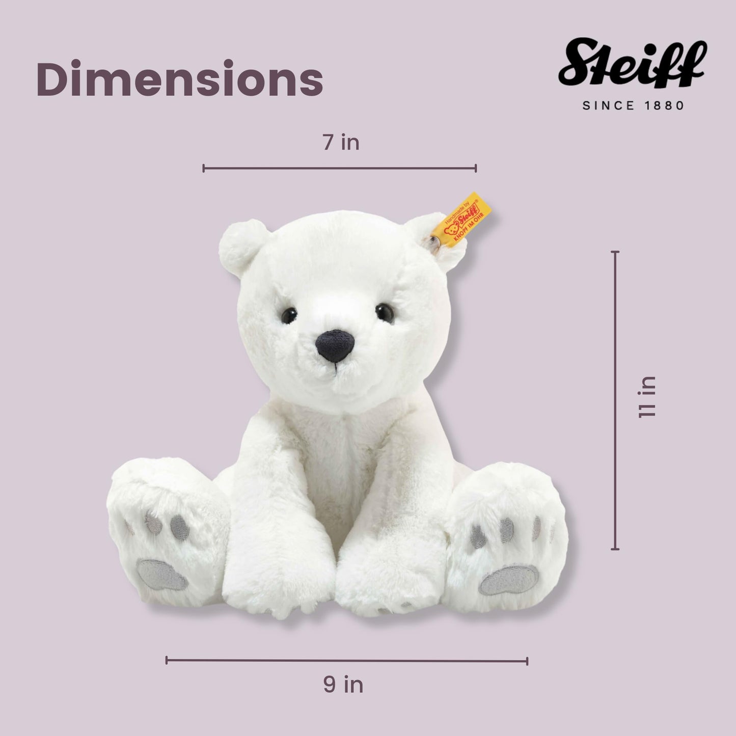 Steiff Lasse Polar Bear Plush Stuffed Animal Toy Friend, White, 11