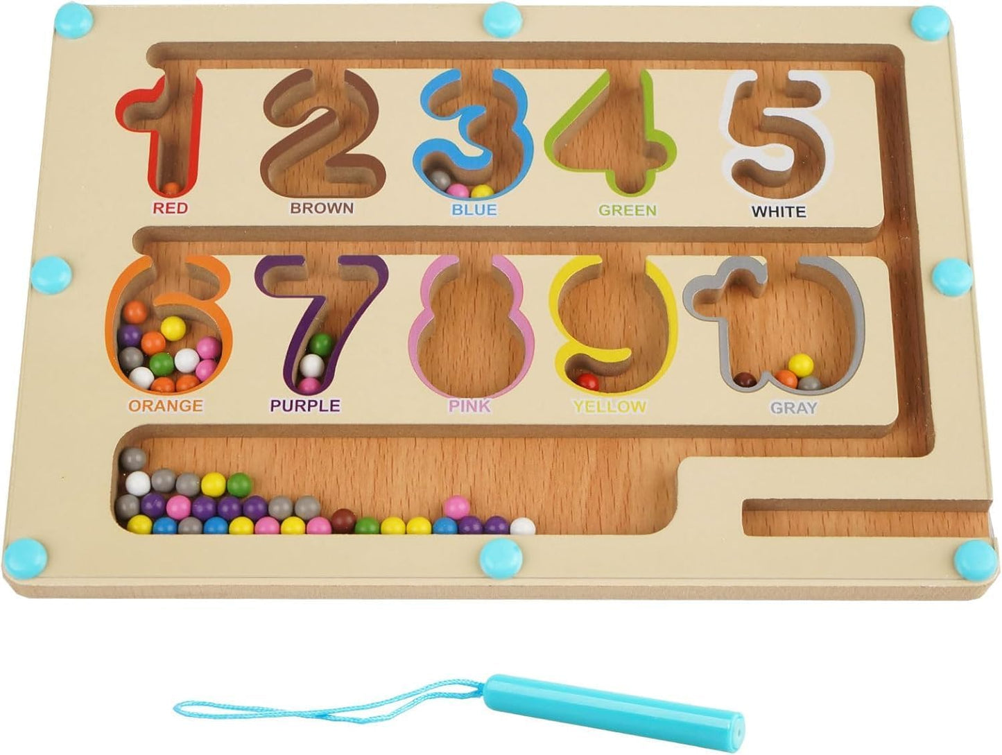 Lumevo Wooden Magnetic Maze Board For Kids | Color & Number Learning Puzzle Toy For Boys & Girls Age 3+ | Preschool Educational 