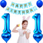 Huture 11 Birthday Party Supplies Blue Number 11 Foil Balloon Happy Birthday Banner Kit 11Th Birthday Decoration White Blue Late