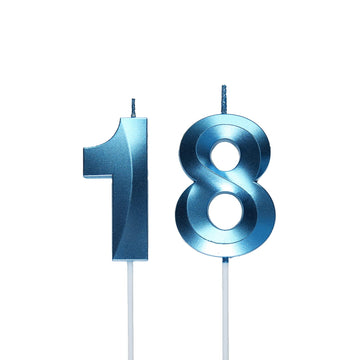 Blue 18th Birthday Candles, Number 18 Cake Topper for Birthday Decorations Party Decoration