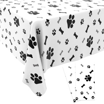 Qeymn Puppy Paw Print Plastic Tablecloth Table Cover, 2 Pack Pupply Paw Print Disposable Rectangle Table Cover For Kids Birthday