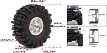 Hobbysoul 64Mm Mud Slingers 1.0 Tires & Heavy Adjustable Offset 1.0 Beadlock Wheels Rims, Negative Offsets 1.0 Wheels And Tires