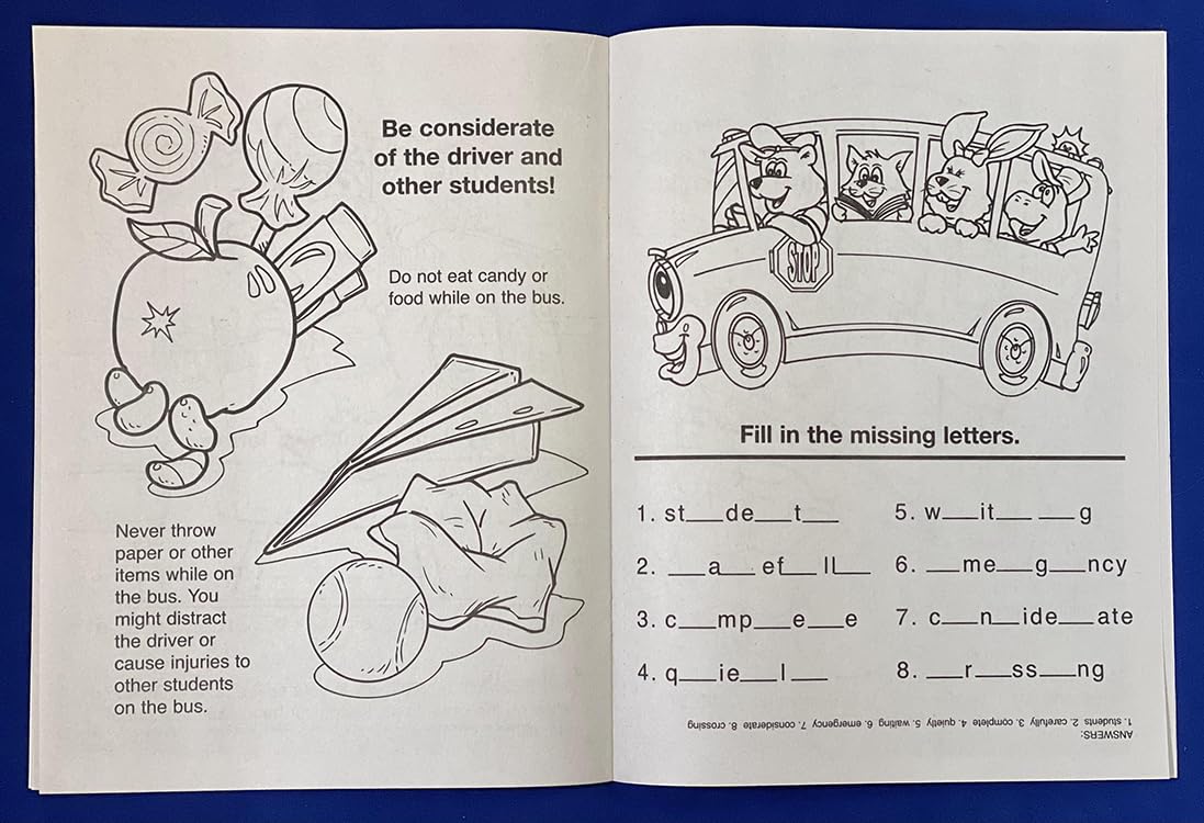 ZOCO - School Bus Safety & Rules Coloring & Activity Books (50 Bulk Pack, Without Crayons) - Bus Driver Gift & Handout for Kids