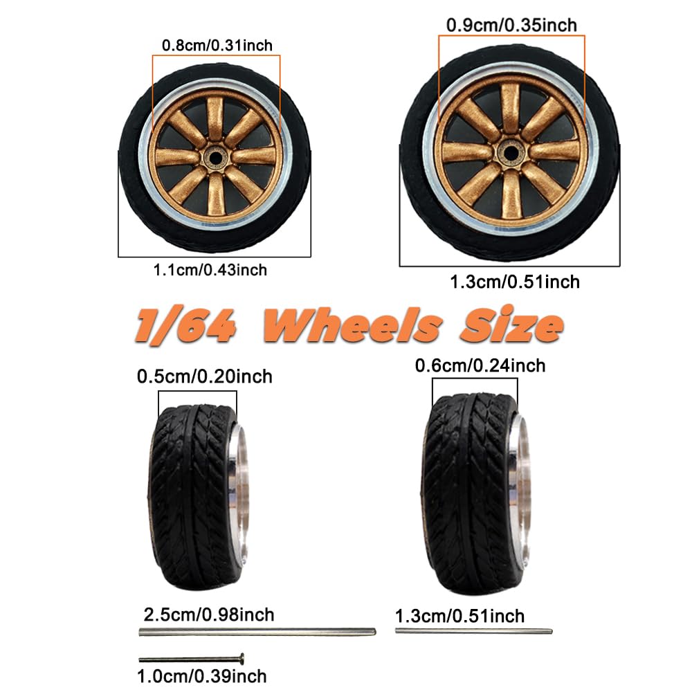1/64 Wheels Front Small Rear Big For Muscle Cars Or Sports Cars,4 Sets/Pack,Fan Shaped Spokes,Abs Wheels With Rubber Tire Rivet