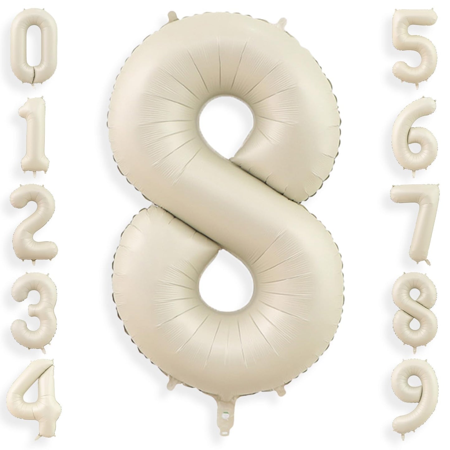 40 Inch Cream White 8 Balloon Numbers, Large Number 8 Balloon Foil Helium Number Balloons, Big 8 Mylar Birthday Balloons For Boy