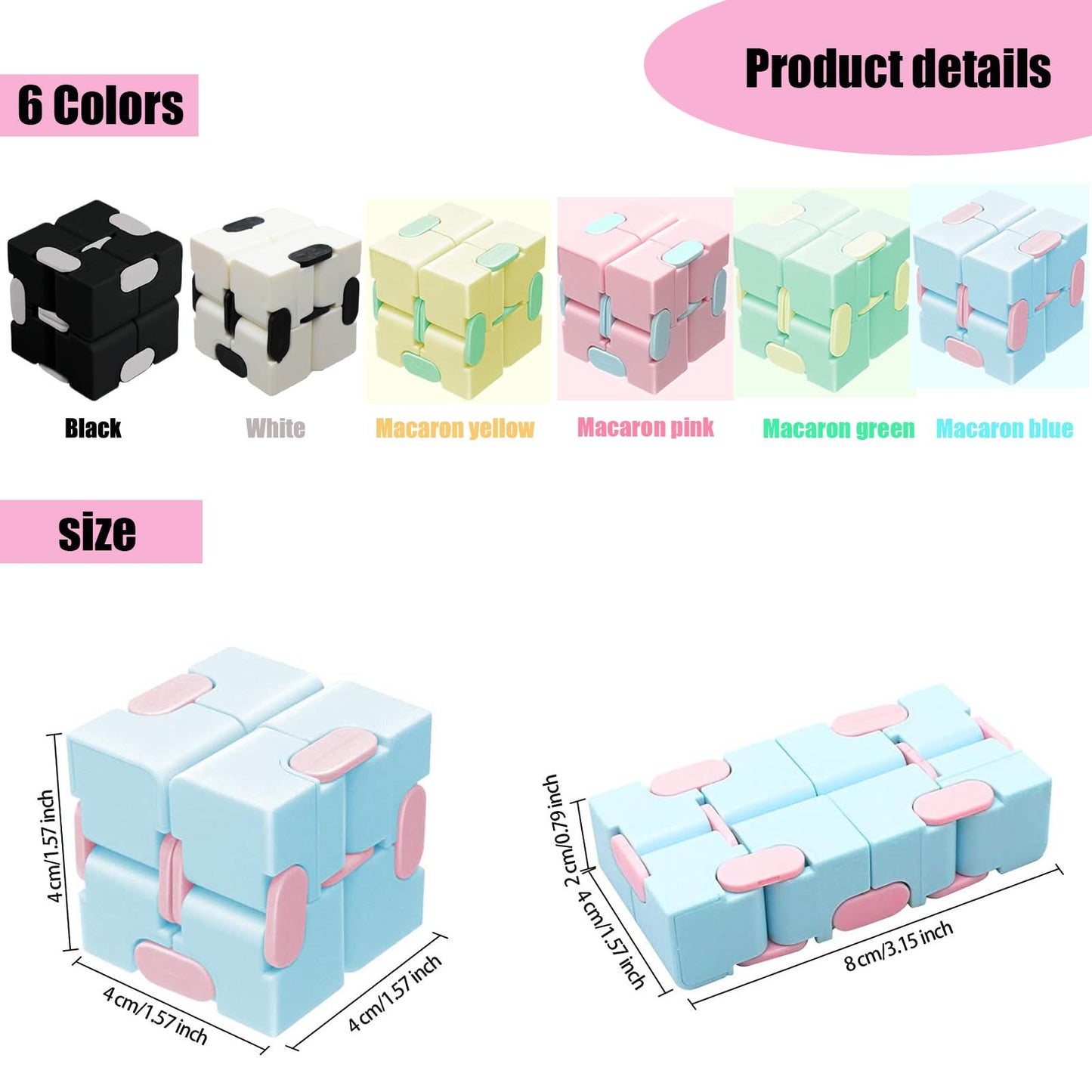 6 Pack Infinity Cube Sensory Toys, Fidget Blocks For Kids, Flip Cube Finger Toys Bulk Fidget Toys Party Favors Goodie Bag Basket