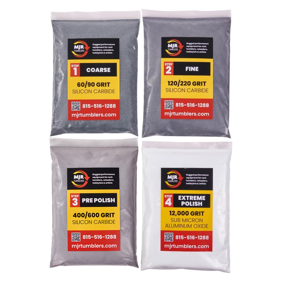 Mjr Tumblers Refill Grit Kit W Premium Quality Extreme Polish 12,000 Grit Sub Micron Aluminum Oxide Polish For Unparalleled Result. For 6Lb Rock Tumblers W Silicon Carbide, Disabled And Veteran Owned
