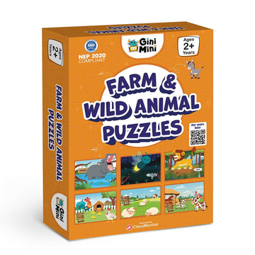 Ginimini Farm & Wild Animals Puzzle For Kids 2 3 4 5 Years | Educational 2 Piece Puzzle For Memory & Motor Skills | Return & Bir