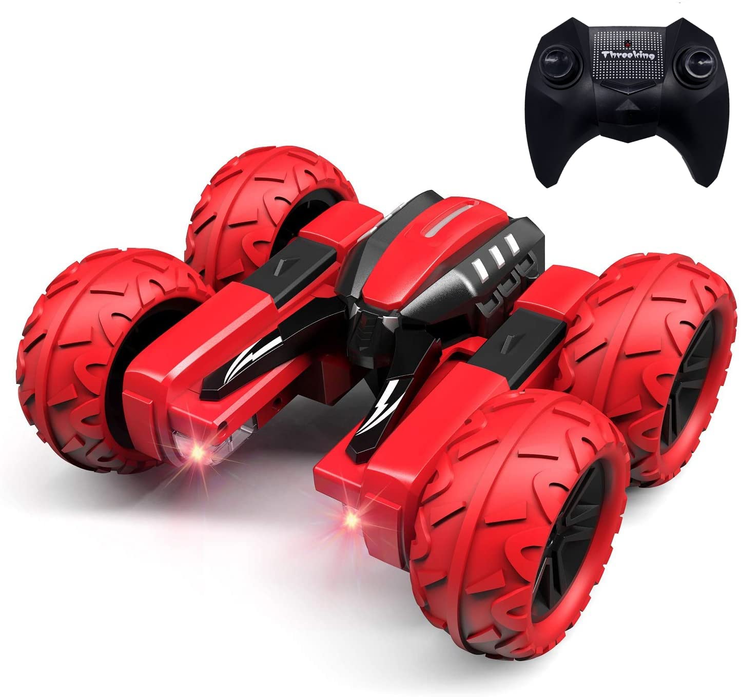 Threeking RC Rotating Stunt Cars Flowering Remote Control Cars Toys with Lights Double-Sided Driving 360-degree Flips Rotating C