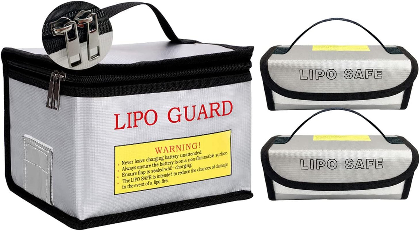 Shhao 3Pcs Lipo Battery Safe Bag Fire-Explosionproof Bag For Rc Vehicle Batteries Other Batteries Storage And Charging Safe (215X145X165Mm+185X75X60Mmx2)