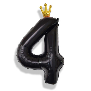Crown Number Balloons 4 For Kids, Large Black Number Balloon 0-9 Set, Foil Helium Self Inflating 40 Inch Balloons For Girls 4Th