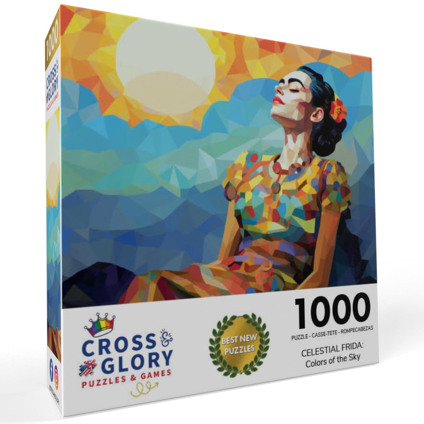 Cross & Glory Puzzles: Celestial Frida: Colors of The Sky  Colorful Art Jigsaw Puzzle  1000 Pieces  Masterpiece  Vibrant Day of The Dead Theme  enhanced Satin Finish