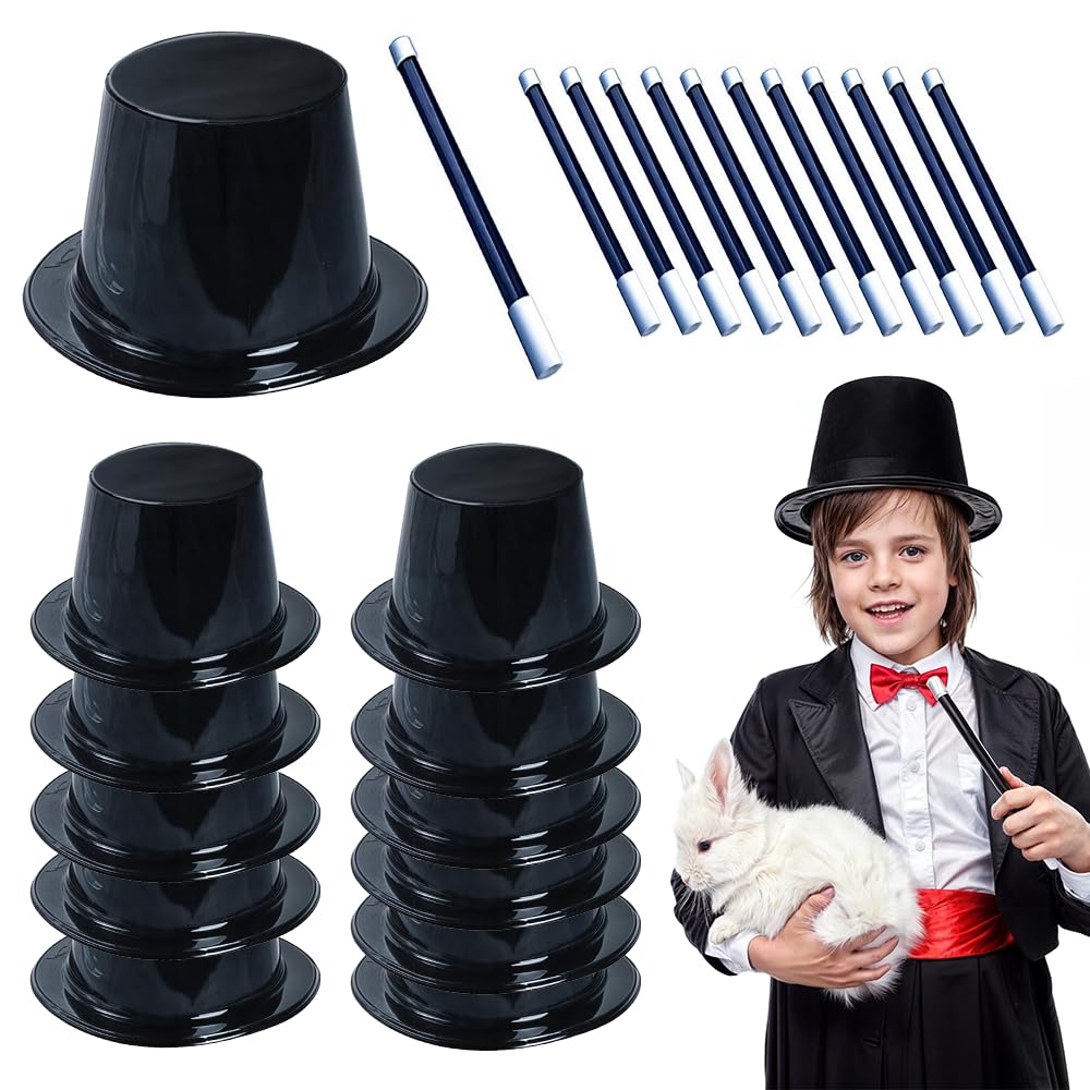Tigerdoe Party Favors - 24 Pack - Magician Birthday Party Supplies,12 Magician Hats & 12 Magic Wands - Dress Up Costume Accessor