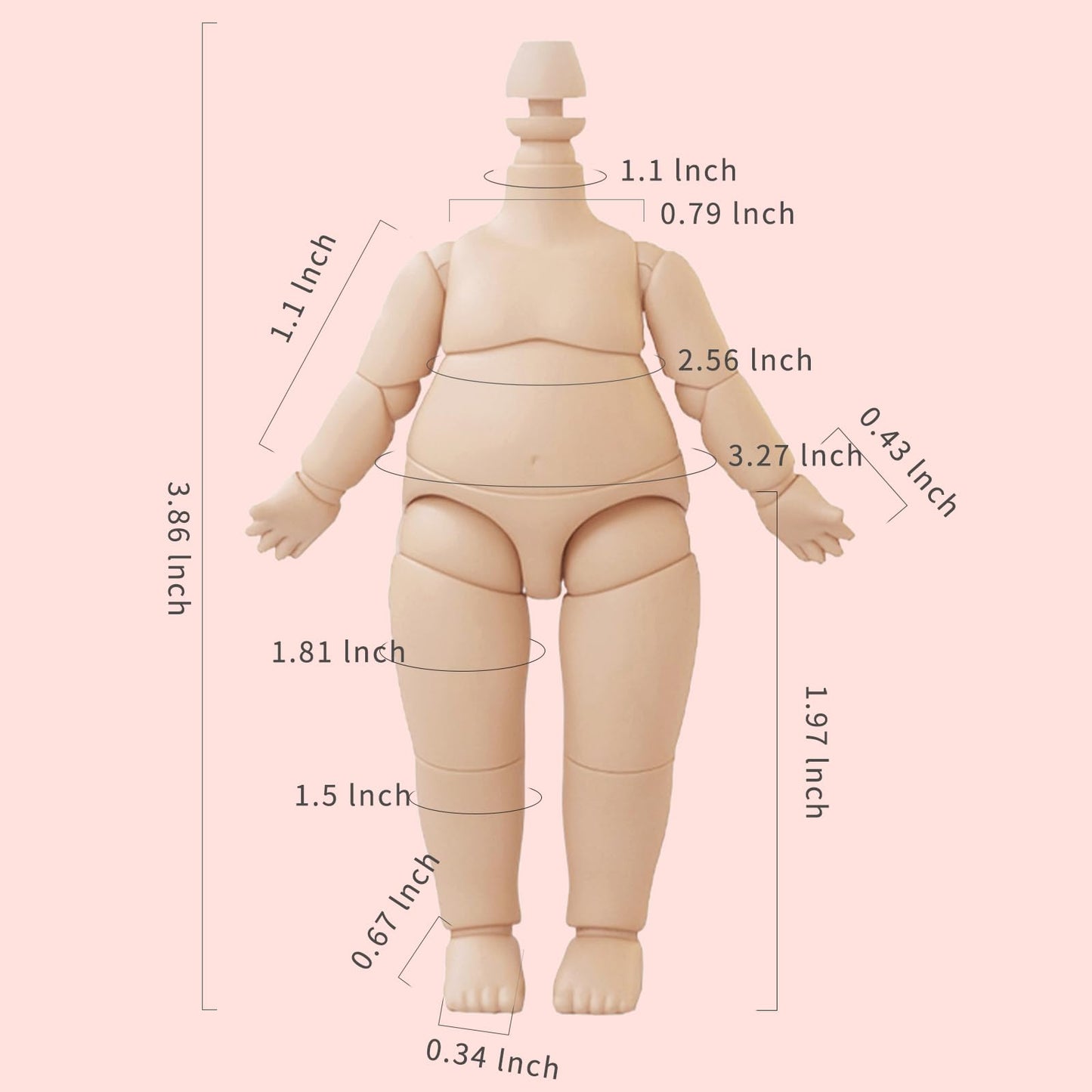 Ymy Pear Shaped Doll Body 1/12 Scale Cute Fat Action Figure Suitable For Ymy 1/12 1/8 Bjd Gsc Doll Head (Light Tan)