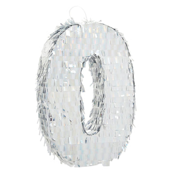 Small Holographic Silver Foil Number 0 Pinata For Kids Birthday Party Decorations (15.7X9X3 In)