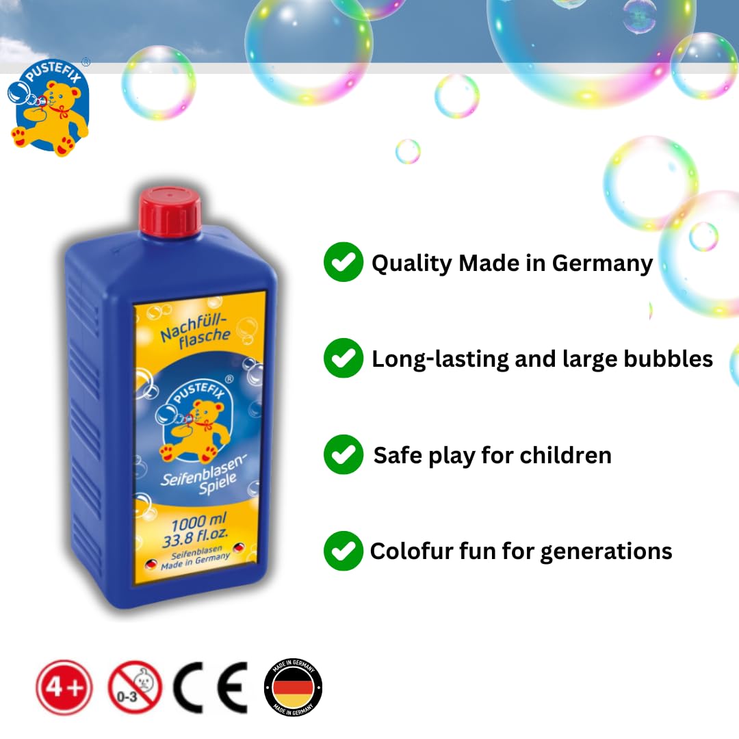 Pustefix 33.8 Oz Refill Bottle Of Pustefix Liquid Bubble Blowing Soap Solution, 1000Ml