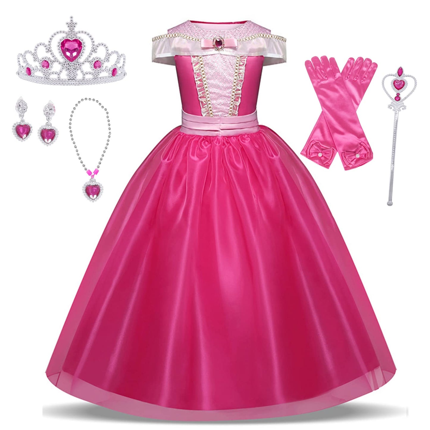 Gjdamfd Little Girls Elegant Pink Princess Dress Up Clothes Halloween Birthday Party Costumes Kids Girls Dresses 7-8 Years