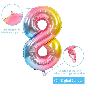 Toniful 40 Inch Rainbow Large Numbers Balloons 0-9, Number 8 Digital 8 Helium Balloons, Foil Mylar Big Number Balloons For Birth