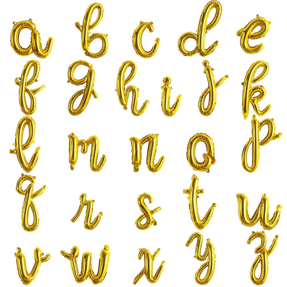 TONIFUL 52 Pcs 16 Inch Gold Cursive Letter A-Z Balloons,Cursive Custom Phrase Foil Alphabet DIY Personalized Phrase Banner for B