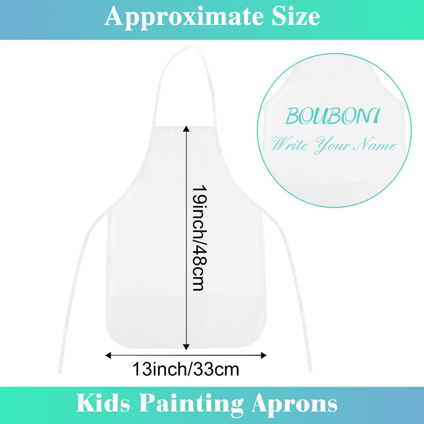 BOUBONI 24 Pieces White Kids Painting Aprons Kids Art Aprons with 2 Roomy Pockets Kids Aprons for Art Painting Activity Kitchen