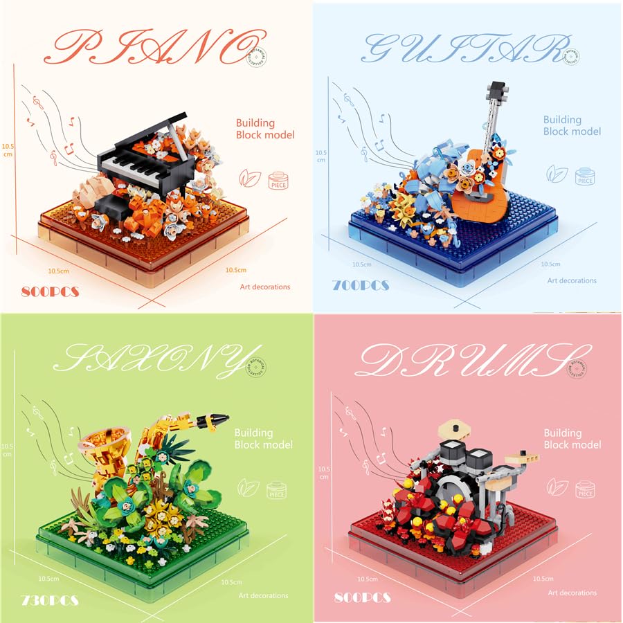 Kadablk Musical Instruments Micro Block Building Sets,Classical Famous Building Block Set,3000 Pcs For Adults And Kids,Piano,Saxophone,Guitar And Drum Set With Clear Plastic Cover