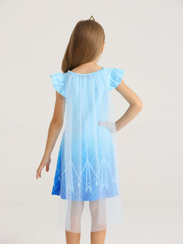 Wonderbabe Girls Princess Costumes Snow Queen Princess Dresses Fancy Dress Up With Cape For Toddler Christmas Snow Party Cosplay Size 3-4T