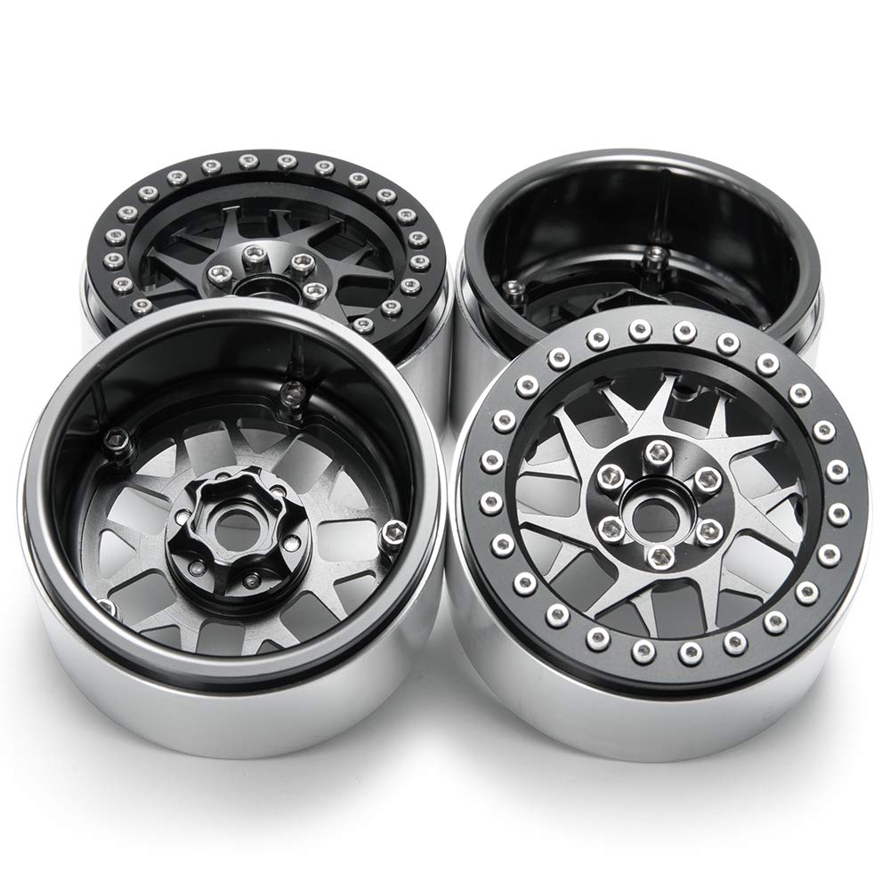 4PCS 2.2'' RC Aluminum Beadlock Wheels w/Hubs For 1/10 RC Axial Wraith RR10 YETI SCX10 D90 TRX4 CC01 (Titanium)