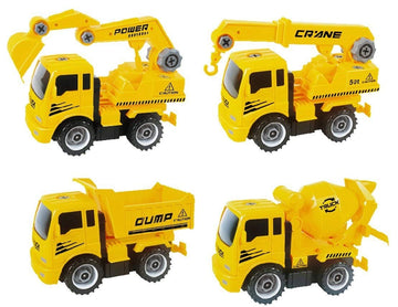 AZ Trading & Import Take-A-Part Friction Powered Construction Trucks with Crane, Excavator, Mixer, Dump Truck