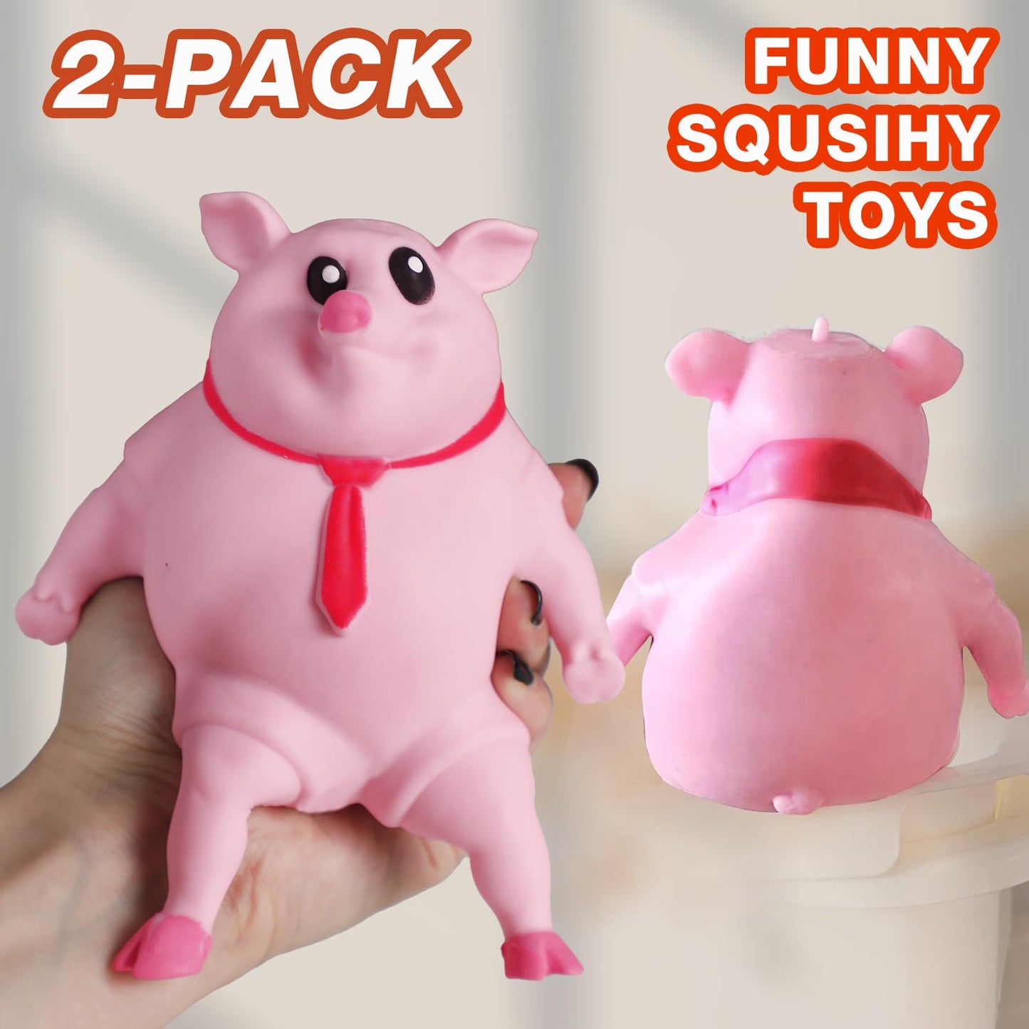 Cute Squishy Pig For Kids And Adults - 2Pack Of Sensory Stress Relief Pig Squeeze Toys To Anxiety, Funny Stretch Animal Splat To