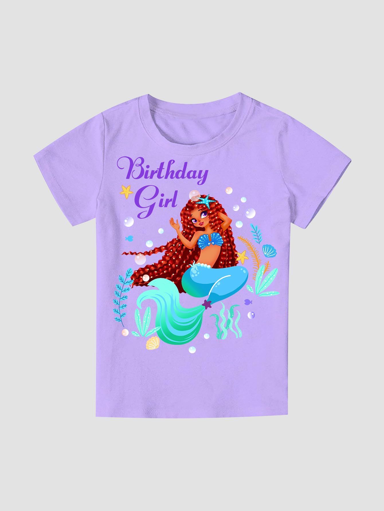 Doctor Unicorn Birthday Girls Mermaid Outfit Set Costume Tutu Skirt Dress, Mermaid Birthday Shirt, Headband & Satin Sash (Purple-2, 6-7 Years)